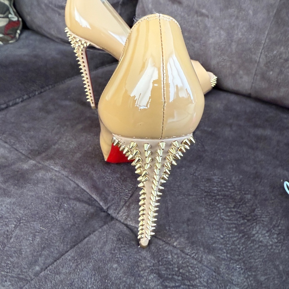 Christian Louboutin Nude and Red Spiked Heels - Picture 4 of 6